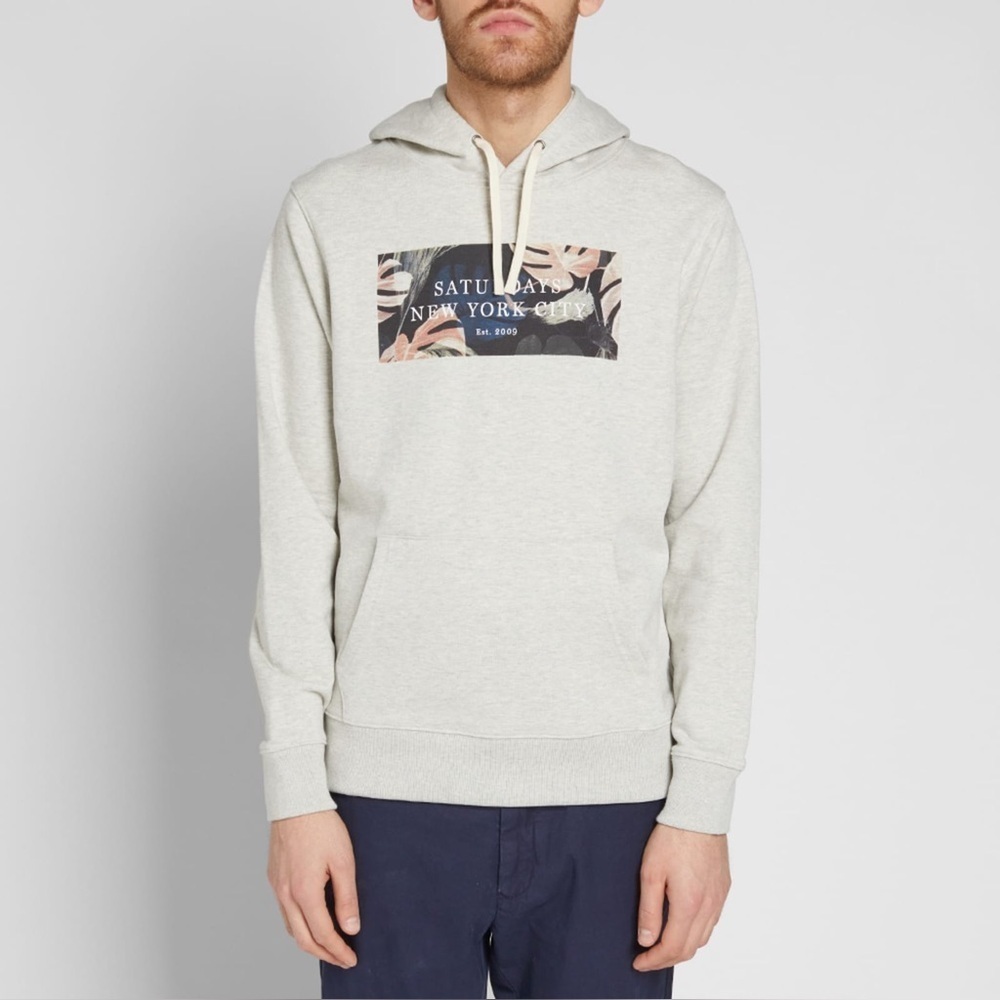 Saturdays NYC Men's Small Ditch Monstera Block Hoody Natural Heather Sweatshirt